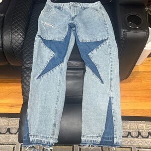 Stylish Light Blue Jeans with Star Design